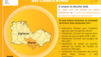 Sud du d&eacute;partement 22 et d&eacute;partement 29 plac&eacute;s en situation d'Alerte s&eacute;cheresse Eau
